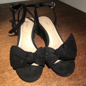 Aldo black heel flats with bow